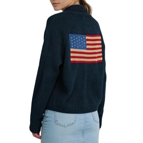 Women Y2k American Flag Pattern Sweater Solid Color Fourth of July Cardigan Patriotic Knic USA Bu... | Amazon (US)