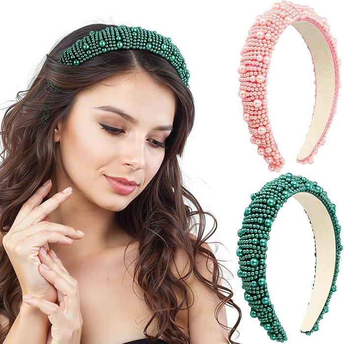 2 Pieces Witch Pearl Headband Pink and Green Witch Princess Pearl Headband Hair Accessories Gifts... | Amazon (US)