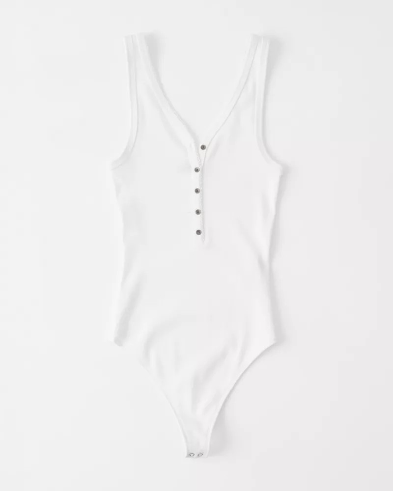 Ribbed Scallop-Trim Henley Bodysuit | Abercrombie & Fitch US & UK