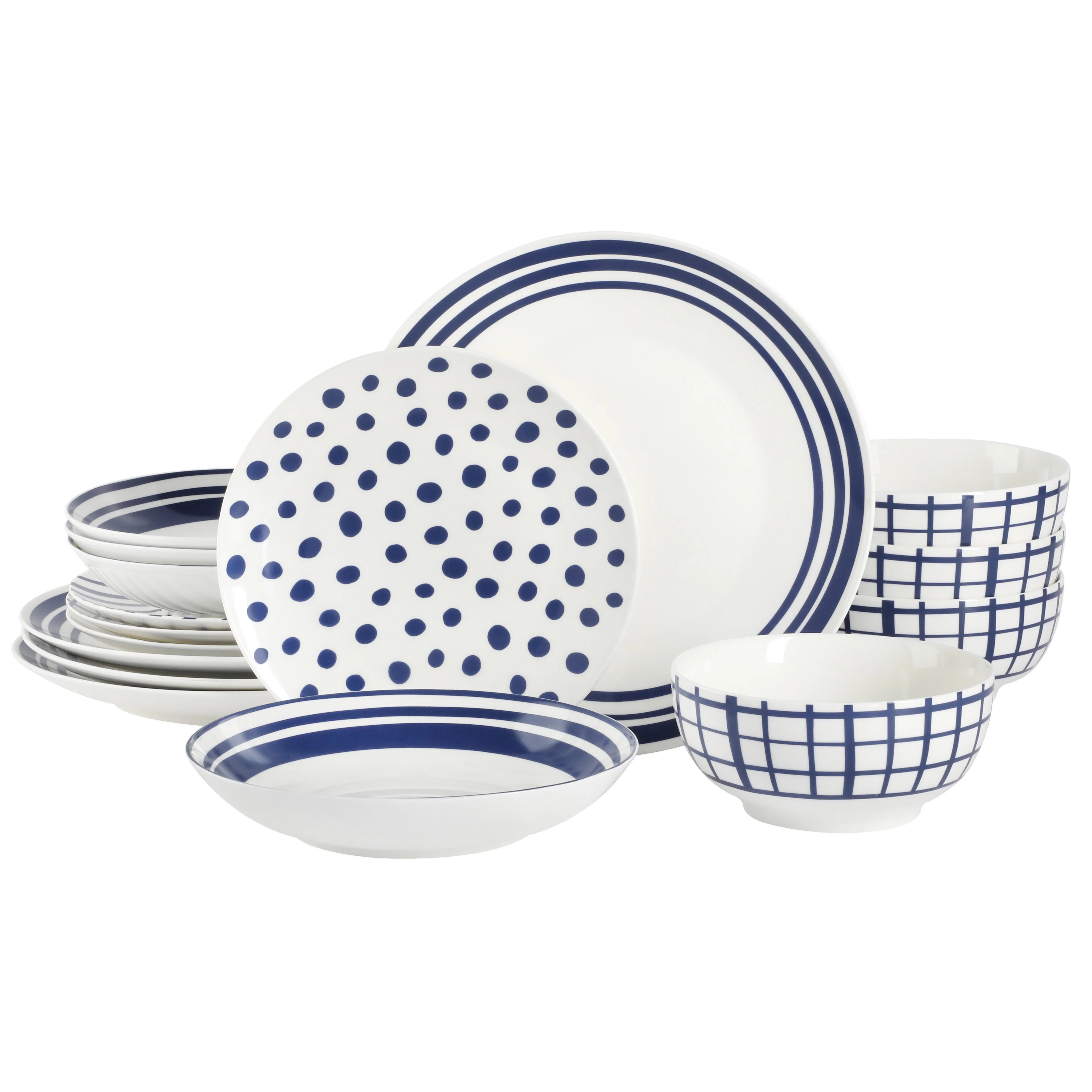 Gap Home New Blue 16-Piece Blue & White Decal Fine Ceramic Dinnerware Set | Walmart (US)