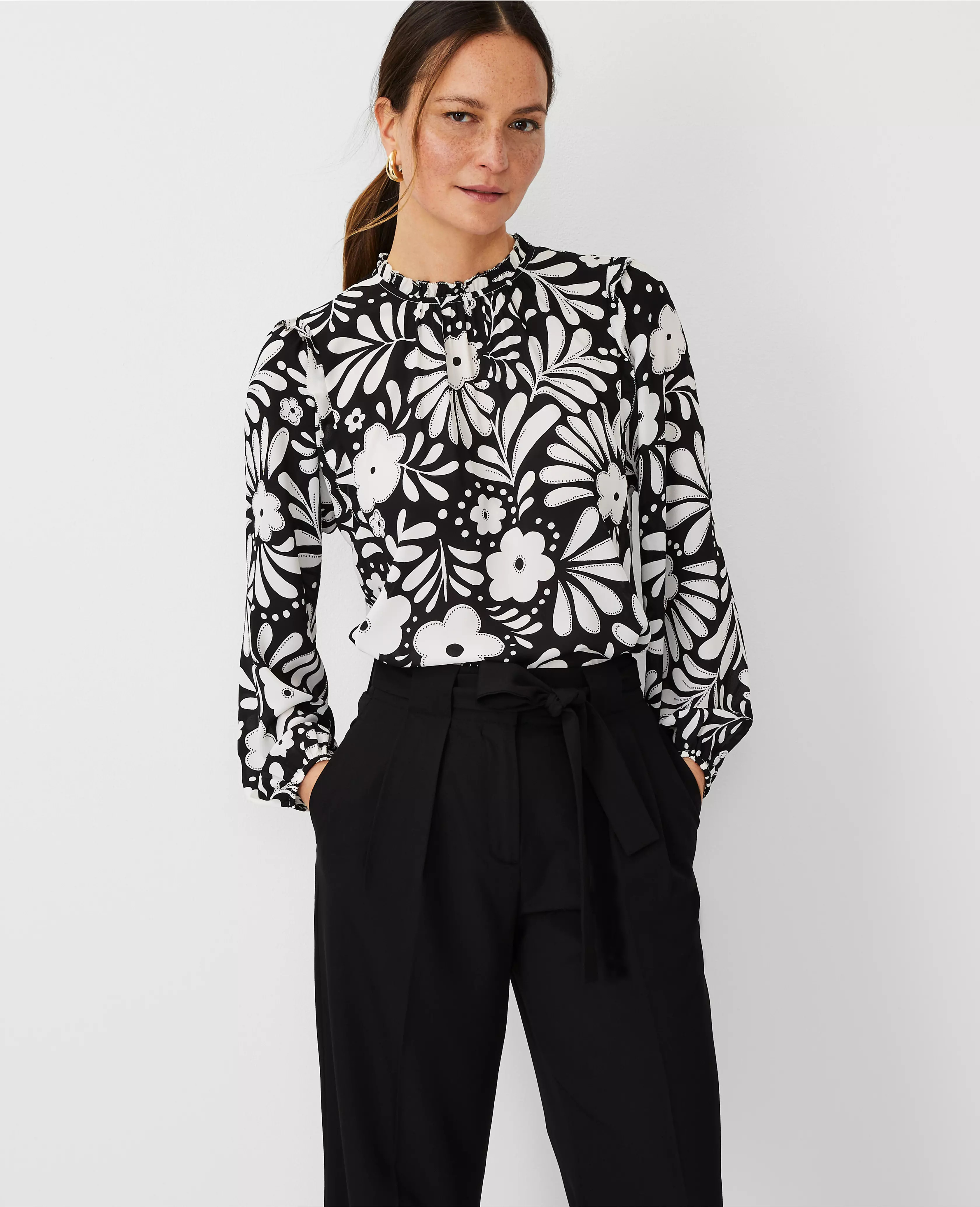 Floral Mixed Media Ruffle Blouse | Ann Taylor (US)