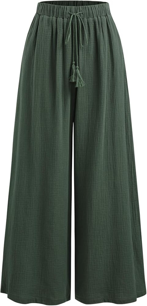 CIDER Women's High Waisted Wide Leg Pants with Pockets Drawstring Palazzo Business Casual Dress P... | Amazon (US)