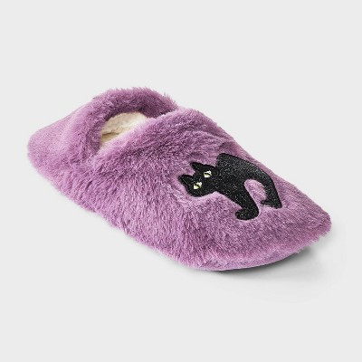 Women's Halloween Glitter Cat Faux Fur Slipper Socks with Grippers - Hyde & EEK! Boutique™ Purple M/L | Target