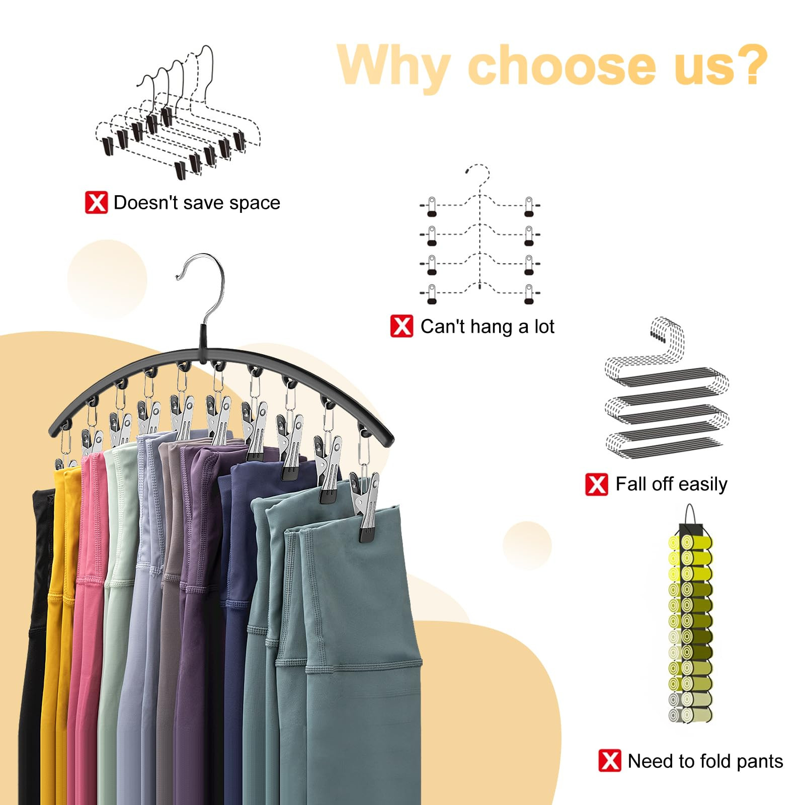 Legging Organizer for Closet, Metal Yoga Pants Hangers 2 Pack w/10 Clips Holds 20 Leggings, Space... | Amazon (US)