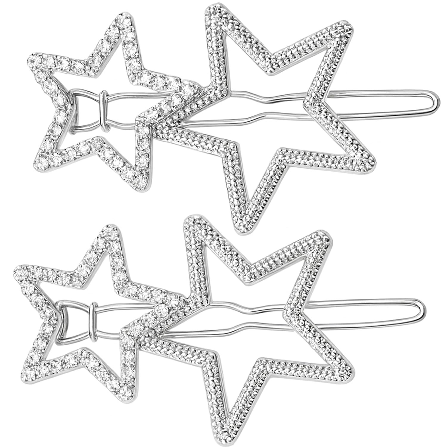 2Pcs Hollow Star Hair Clips, Non-Slip Metal Geometric Hairpin, Elegant Rhinestone Hair Barrettes for Women Lady Girls Styling Hair Accessories (Silver) | Amazon (US)