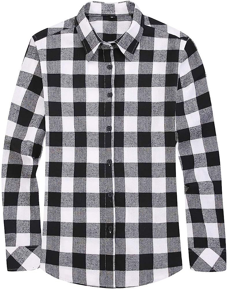 Souactimuy Womens Flannel Shirt Long Sleeve Casual Plaid Regular Fit Button Down | Amazon (US)