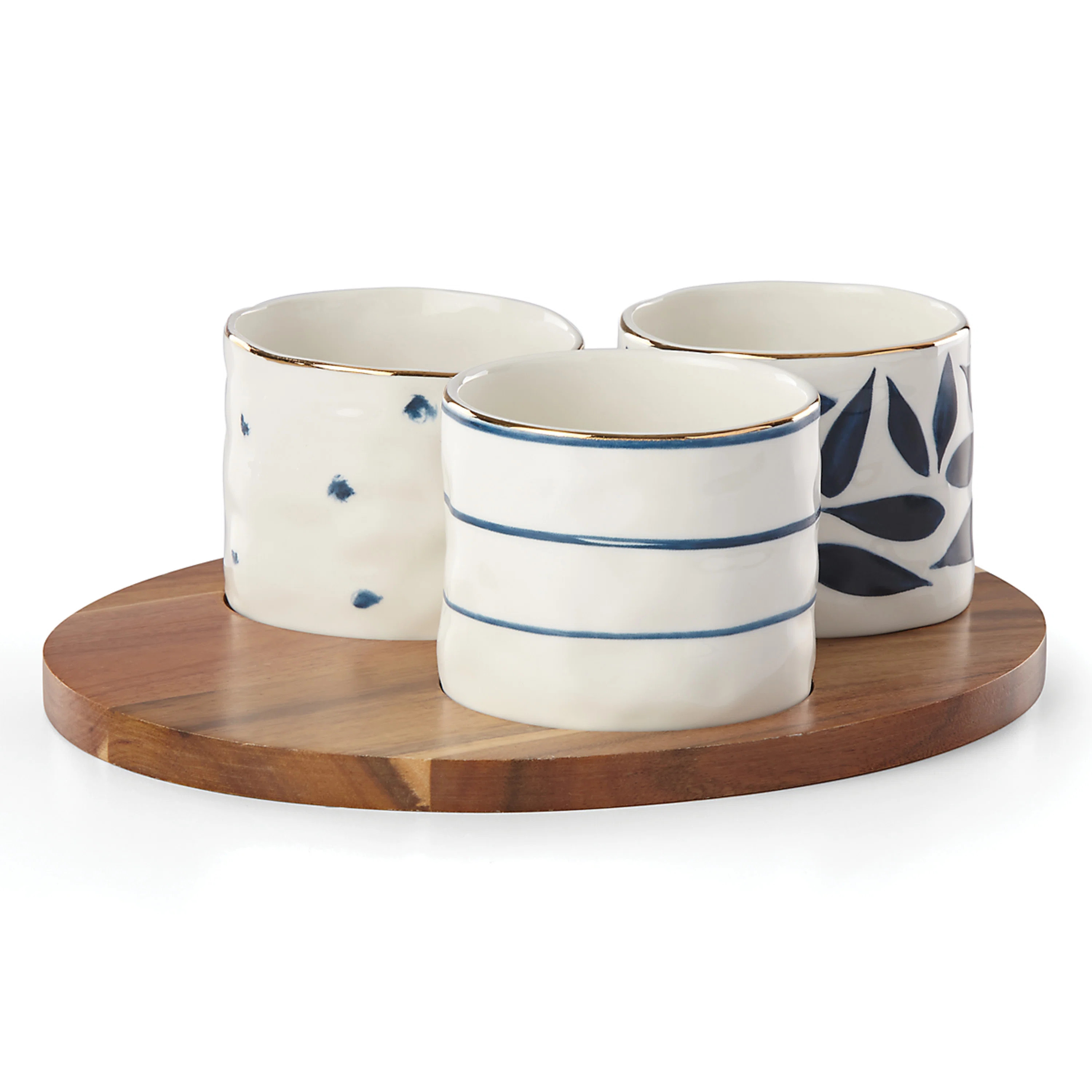 Lenox Blue Bay Snack Bowls, Set Of 3, With Wood Tray | Wayfair North America