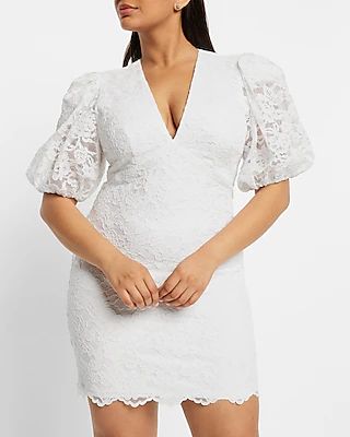 Bridal Lace Puff Sleeve Sheath Dress | Express