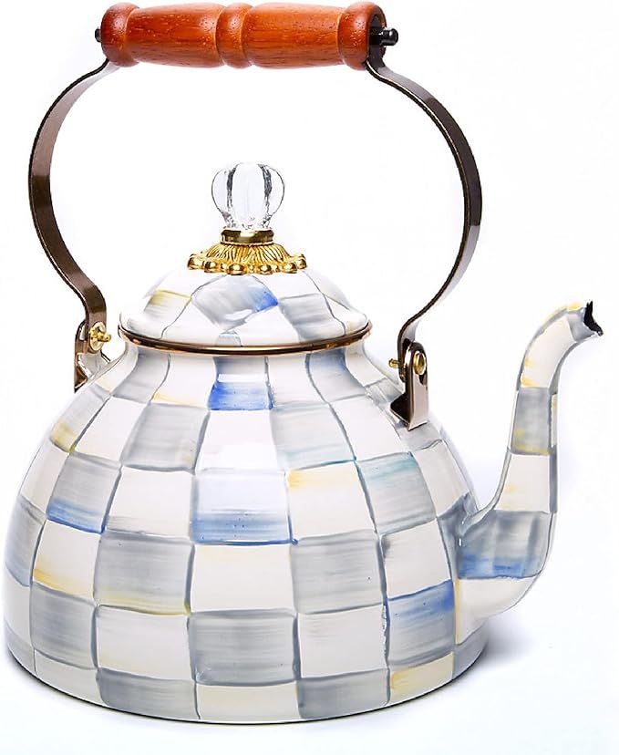 MacKenzie-Childs Sterling Check Enamel Tea Kettle, Decorative Tea Kettle, 3-Quart Capacity | Amazon (US)