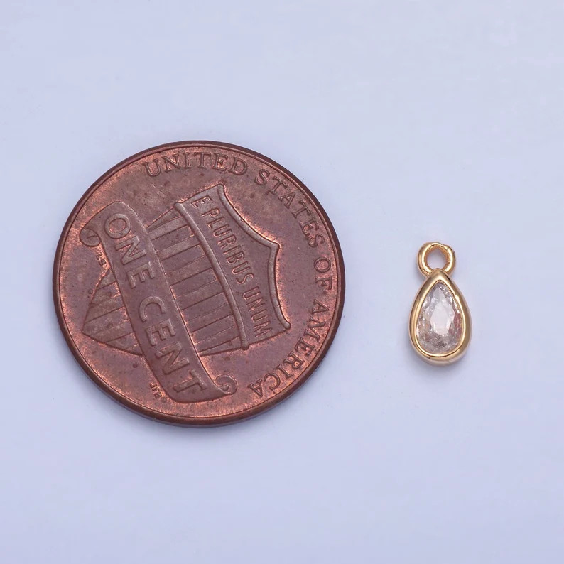24K Gold Mini Teardrop CZ Clear Stone Pendant, Add on Tear Drop Shape Charm Dainty Crystal Cz Sto... | Etsy (US)