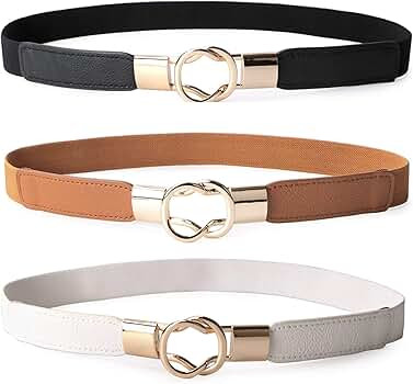 JASGOOD 2 Pack Women Retro Elastic Stretchy Metal Buckle Skinny Waist Belt 1 inch Wide | Amazon (US)