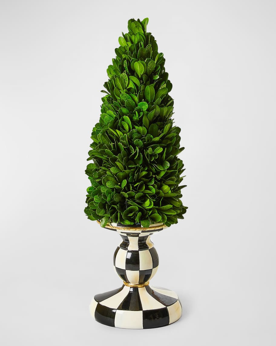 MacKenzie-Childs Courtly Check Small Pedestal Boxwood Christmas Tree | Neiman Marcus