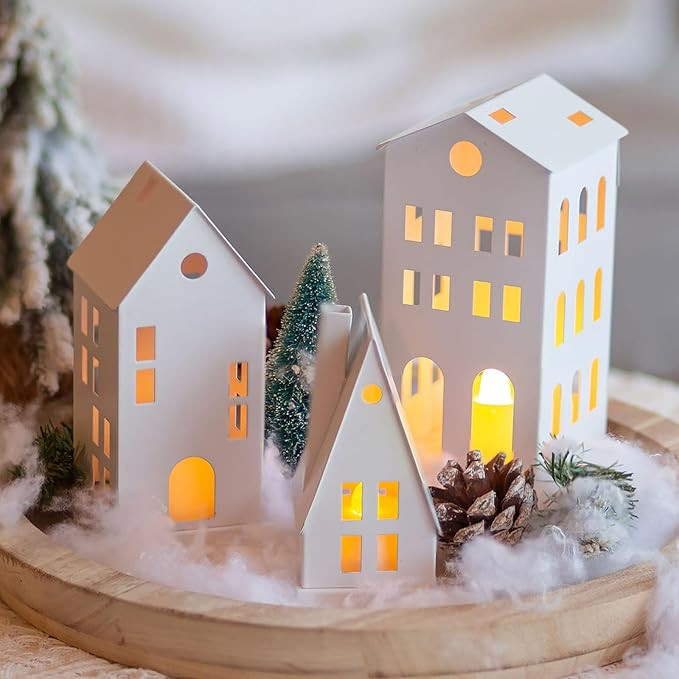 Sziqiqi Christmas House Candle Lantern: Christmas Village White House Decoration Tealight Candle ... | Amazon (US)