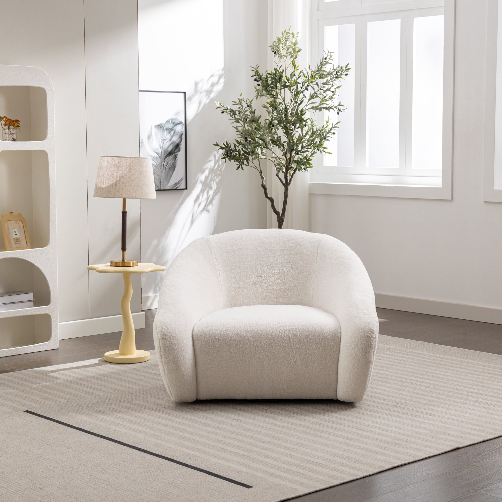Roundhill Furniture Luzern Modern Boucle Upholstered Accent Chair, 360 Degree Swivel, White | Walmart (US)