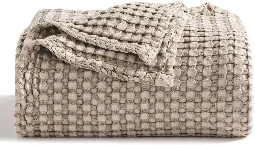 Bedsure Cooling Cotton Waffle Queen Size Blanket -Lightweight Breathable Blanket of Rayon Derived from Bamboo for Hot Sleepers, Luxury Throws for Bed, Couch and Sofa, Taupe, 90x90 Inches | Amazon (US)