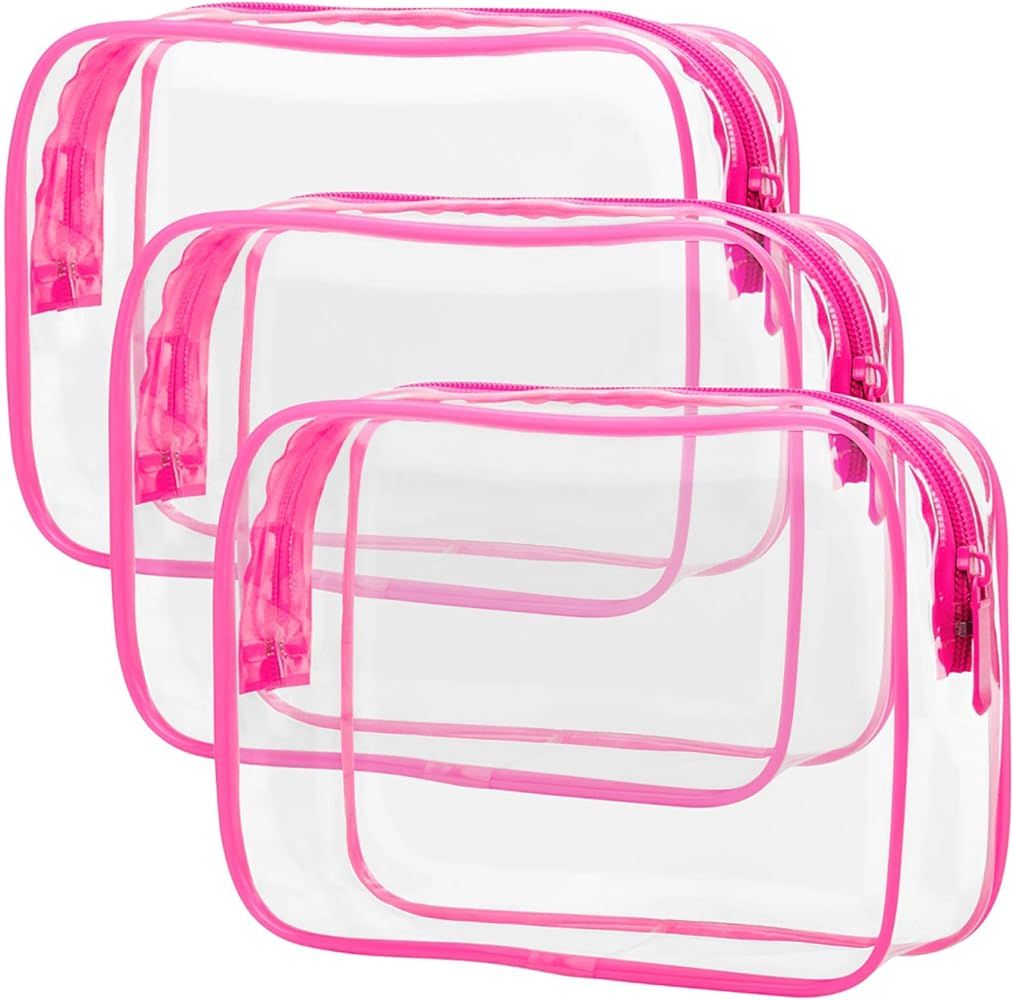 Clear Toiletry Bag, Packism 3 Pack TSA Approved Toiletry Bag Quart Size Bag, Travel Makeup Cosmetic  | Amazon (US)