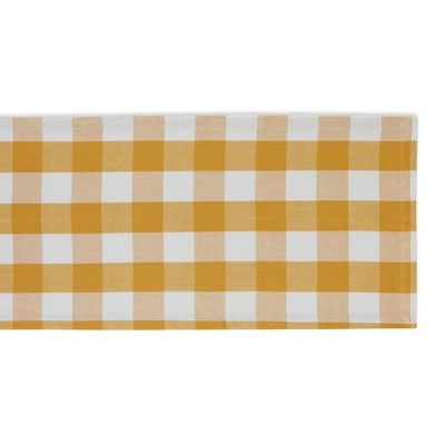 72&#34; x 14&#34; Cotton Buffalo Check Kitchen Table Runner Gold - Design Imports | Target
