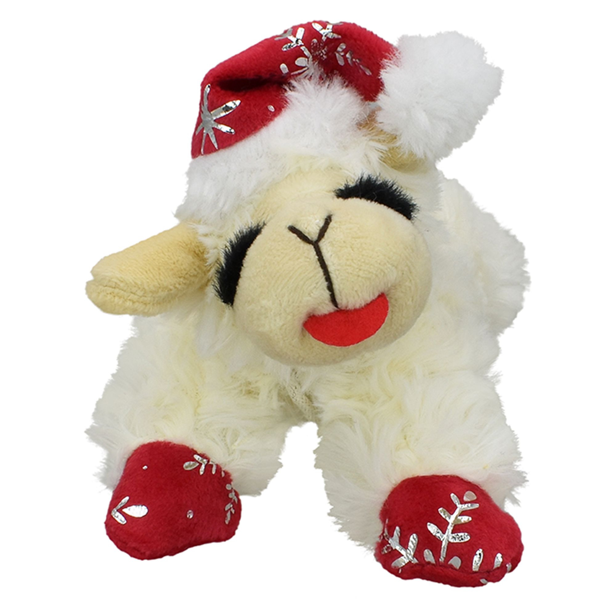 Multipet Holiday Lamb Chop Red and Silver Snowflake Santa Hat 6" | PetSmart