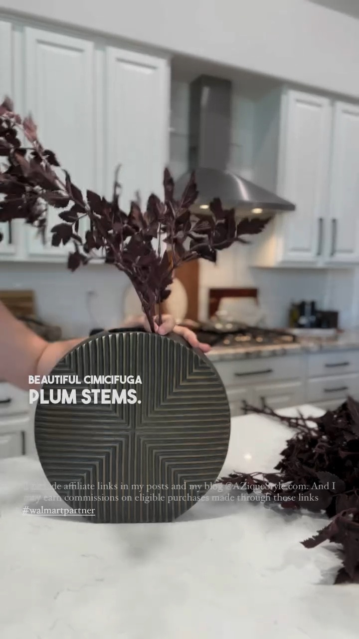 🍂My fall starts when decorating my home with these fantastically beautiful cimicifuga plum stems. I cannot stop bragging how realistic and beautiful they are! I have a plum tree in my backyard because I love the look of plum trees, plum stems, these blossom and fleur is just amazing. Contrasting the blue skies rich purple colors look beautiful. This faux plum stems that I use over and over in my home decor are so true looking and beautiful. 36 inch height, adjustable, so versatile. I could use them all year round in case I did not have another seasonal love my realistic green stems:) Follow for more finds:) See you!💋#fallstems #plumstems #cimicifuga #aziquestyle #walmart #walmartpartner #falldecor

#LTKGiftGuide #LTKVideo #LTKHome