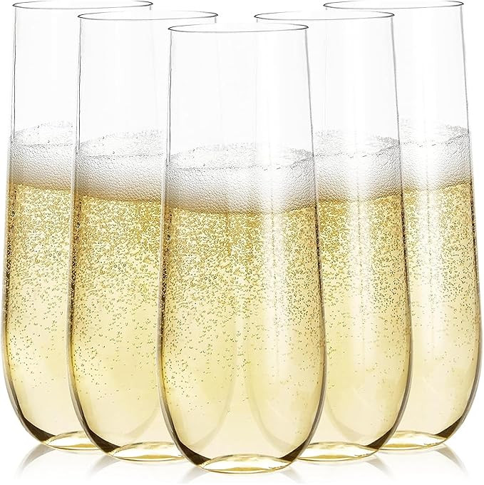 Prestee 24 Plastic Champagne Flutes - 9oz Heavy Duty Stemless Champagne Glasses for Parties - Dis... | Amazon (US)
