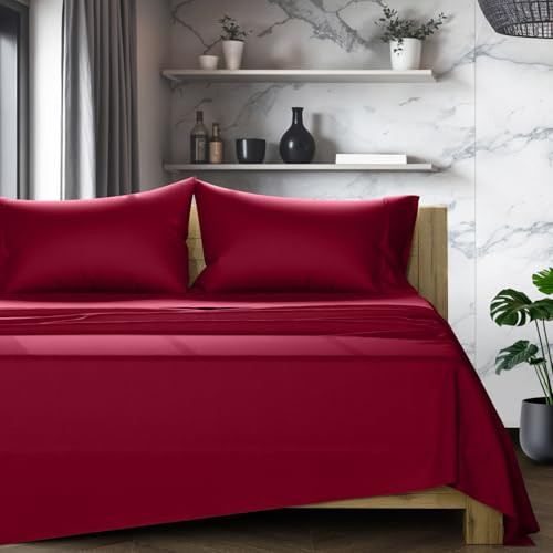 TEXAS LINEN CO. Egyptian Cotton Sheets King Size - 1200 Series High Thread Count King Size Sheets Set (4 PC, Burgundy), 17" Deep Pocket, Sateen Weave Luxury Hotel Bedding - Star Sleepin' Collection | Amazon (US)