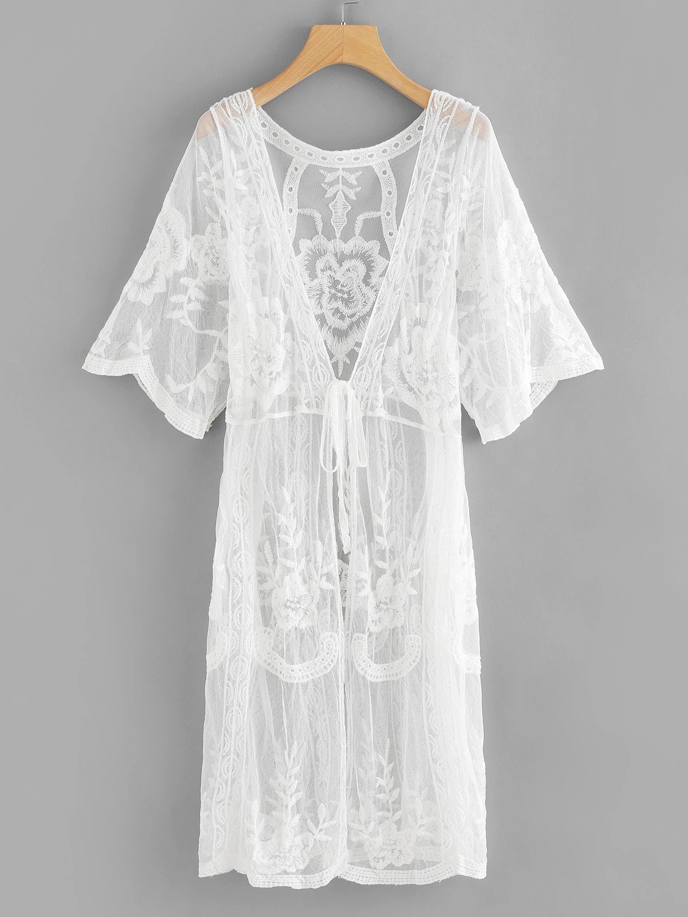 Lace Knot Front Long Cardigan | SHEIN