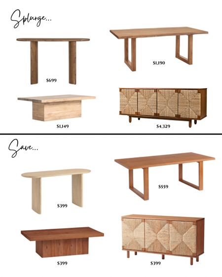 Splurge or save. Console table. Dining table. Rustic dining table. Farmhouse dining table. Sideboard. Seagrass sideboard. Pedestal coffee table. Rectangle coffee table. Modern coffee table. 

#LTKsalealert #LTKhome #LTKfamily