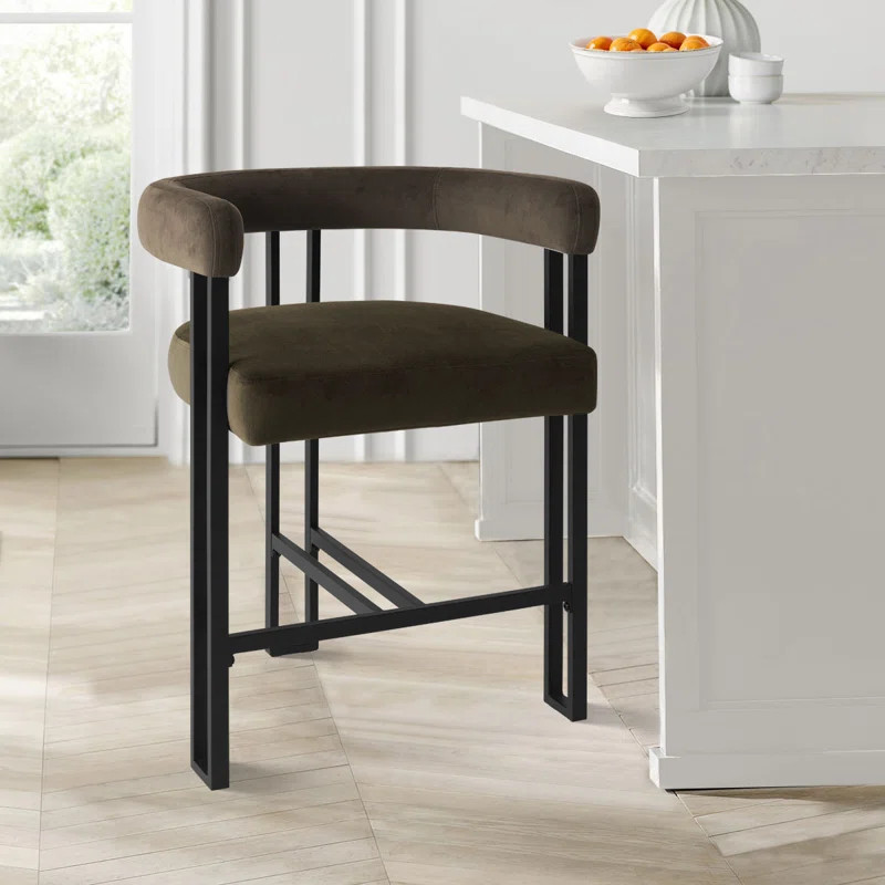 Colrain 24" Upholstered Velvet Solid Back Counter Stool | Wayfair North America
