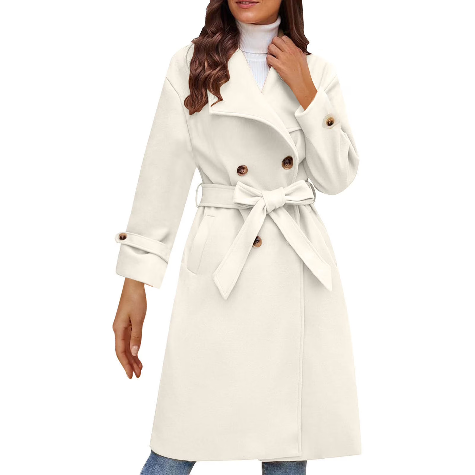 Mingw Womens Wool Coat Double Breasted Pea Coat Windproof Winter Trench Clothes Princess Coat wit... | Walmart (US)