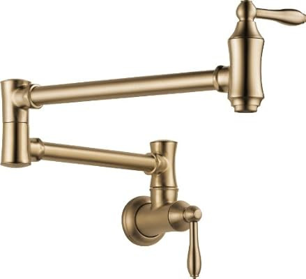 Delta Faucet Traditional Wall-Mount Pot Filler Faucet, Champagne Bronze 1177LF-CZ | Amazon (US)