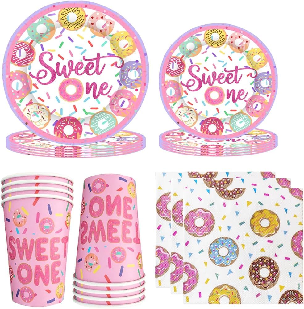Sweet One Donut - Suministros para fiestas de cumpleaños con temática de donas, sirve 20 (80 un... | Amazon (US)