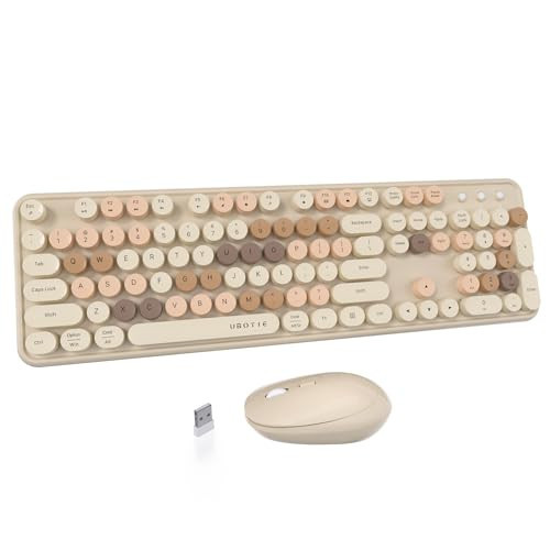 UBOTIE Colorful Computer Wireless Keyboards Mouse Combos, Typewriter Flexible Keys Office Full-Sized Keyboard, 2.4GHz Dropout-Free Connection and Optical Mouse (Milk Tea -Colorful) | Amazon (US)