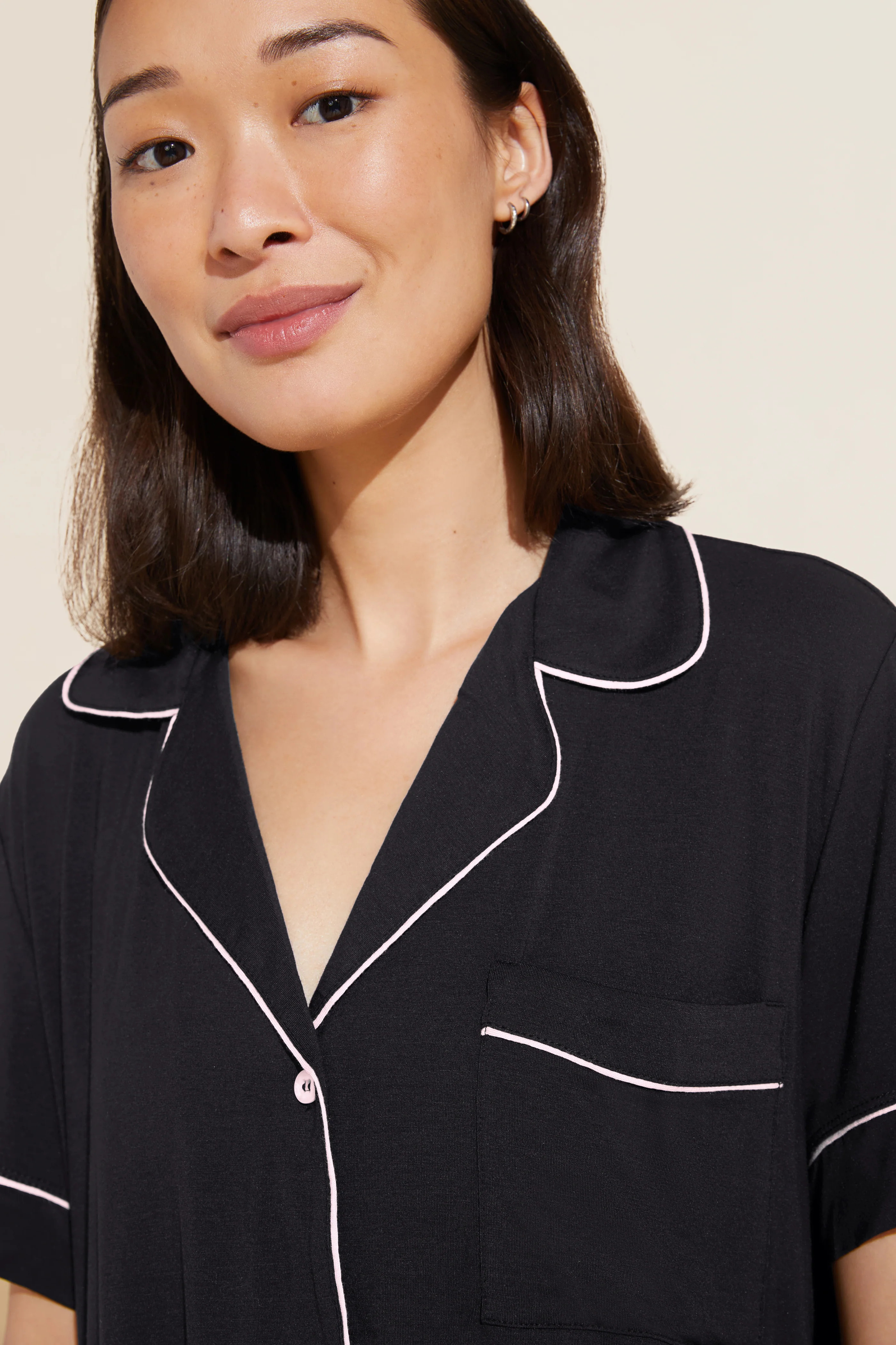 Gisele TENCEL™ Modal Relaxed Short PJ Set - Black/Sorbet Pink | Eberjey