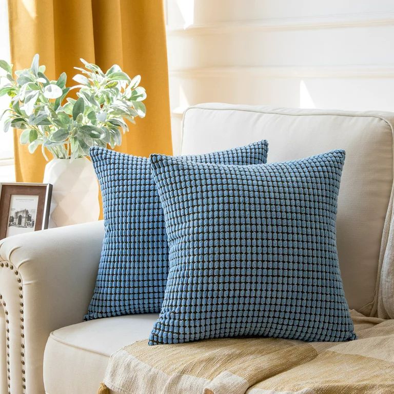 Soft Corduroy Corn Striped Velvet Series Decorative Throw Pillow, 20" x 20", Light Blue, 2 Pack | Walmart (US)