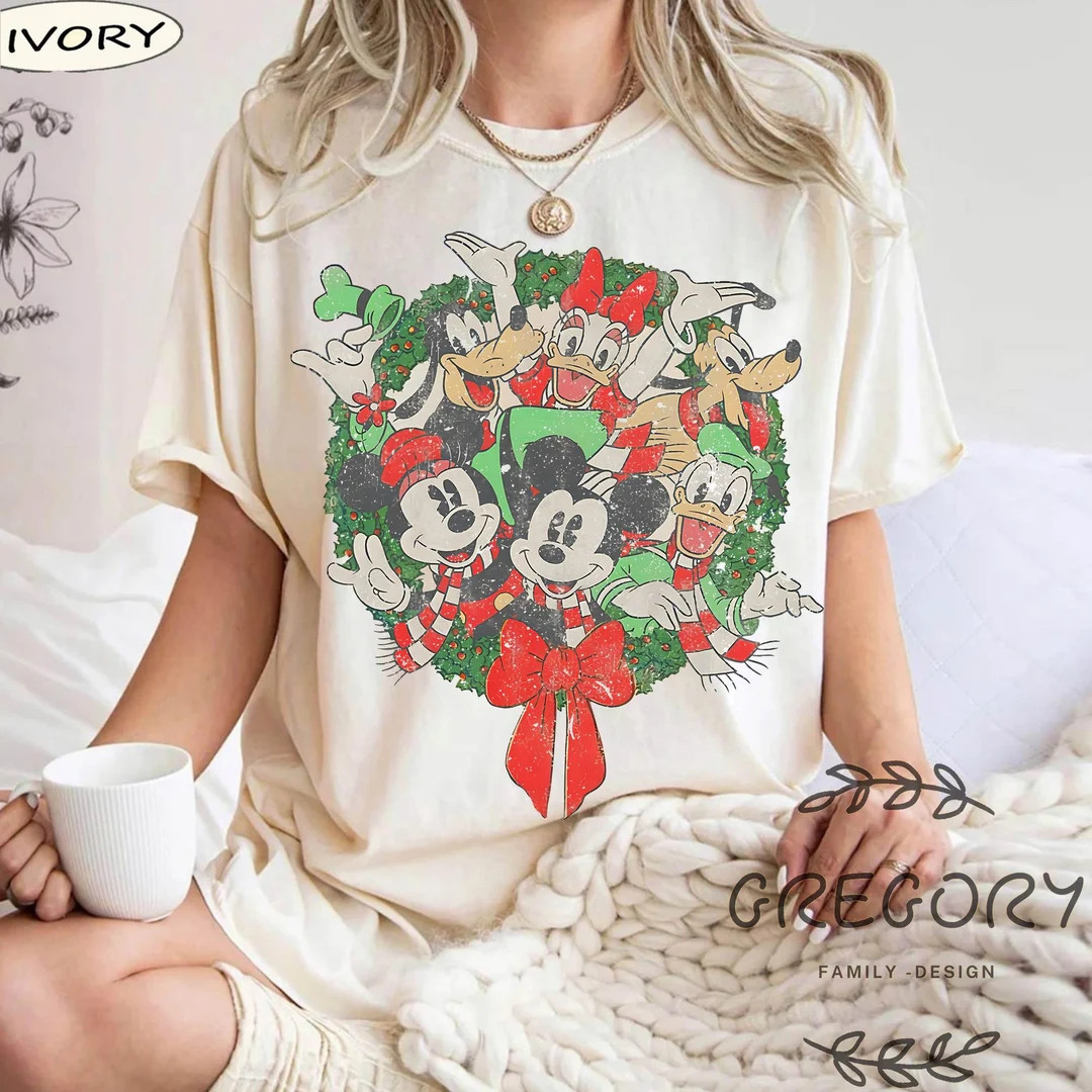 Disney Group Shot Christmas Mickey and Friends Christmas Wreath Sweatshirt, Christmas Squad Comfo... | Etsy (US)