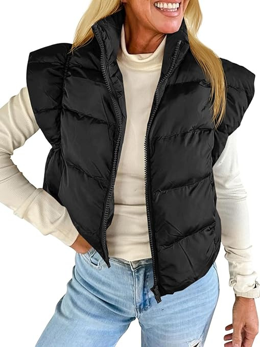 Tankaneo Womens Cropped Puffer Vest Cap Sleeve Zip Up Puffy Qulited Jacket Stand Collar Padded Gi... | Amazon (US)