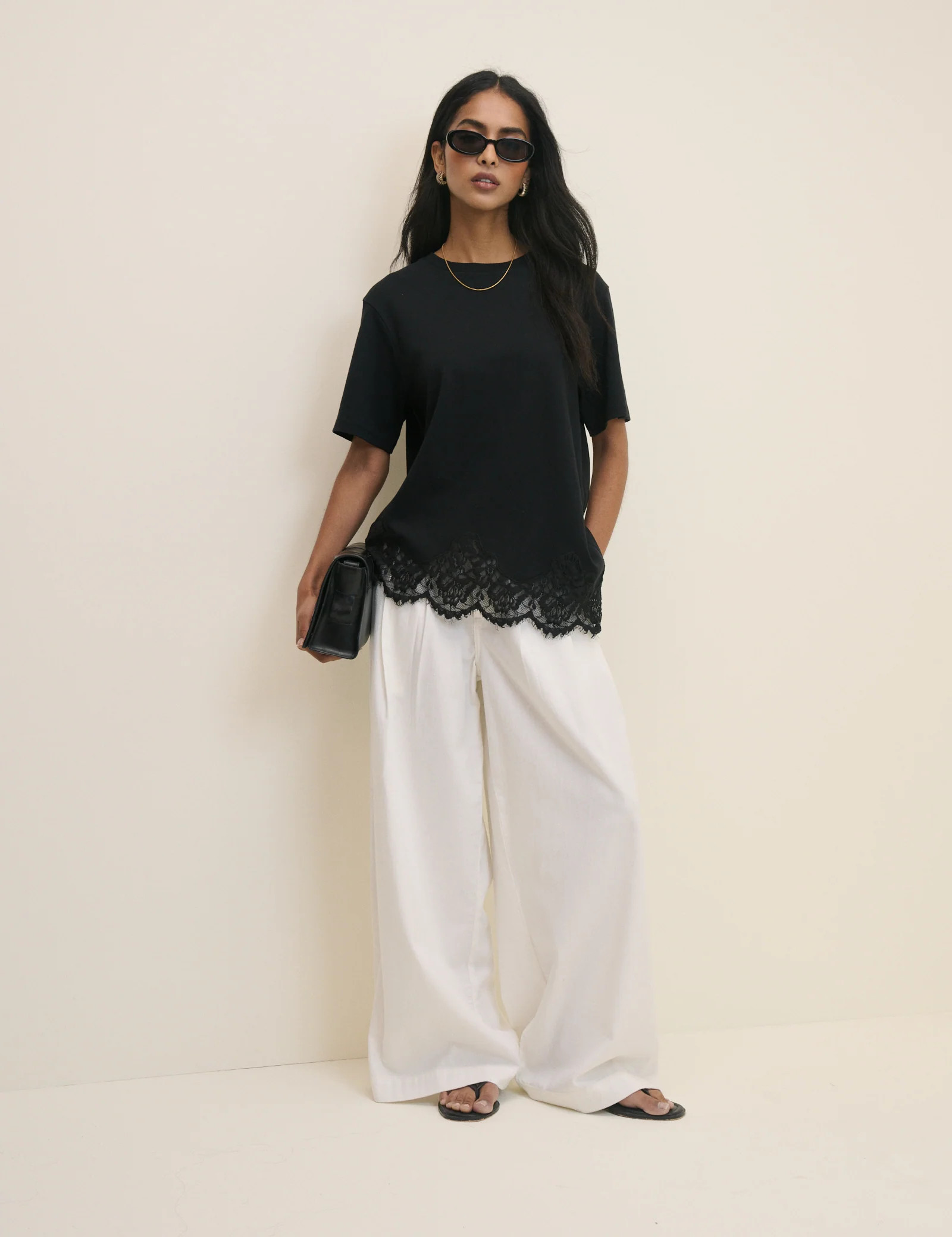 Black Asymmetric Lace Hem Top | Nobody's Child