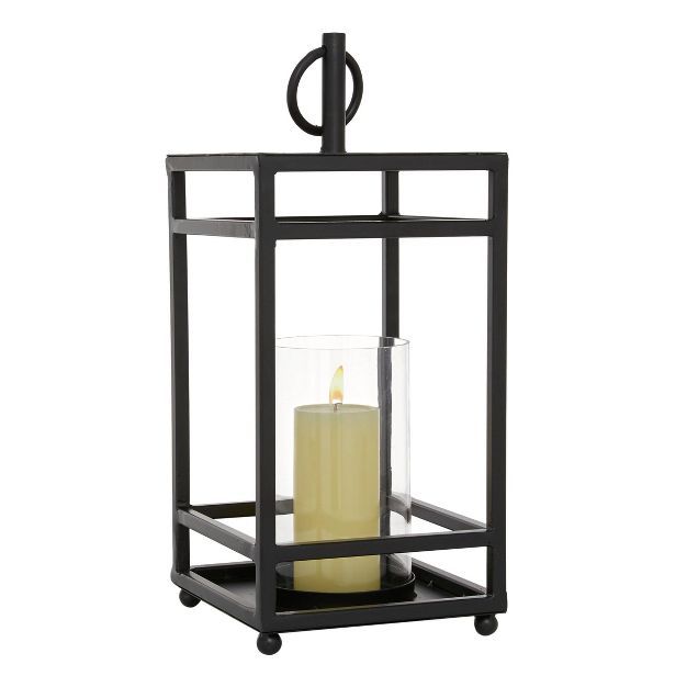 18.5" x 8" Round Glass/Metal Candle Holder Black - Olivia & May | Target