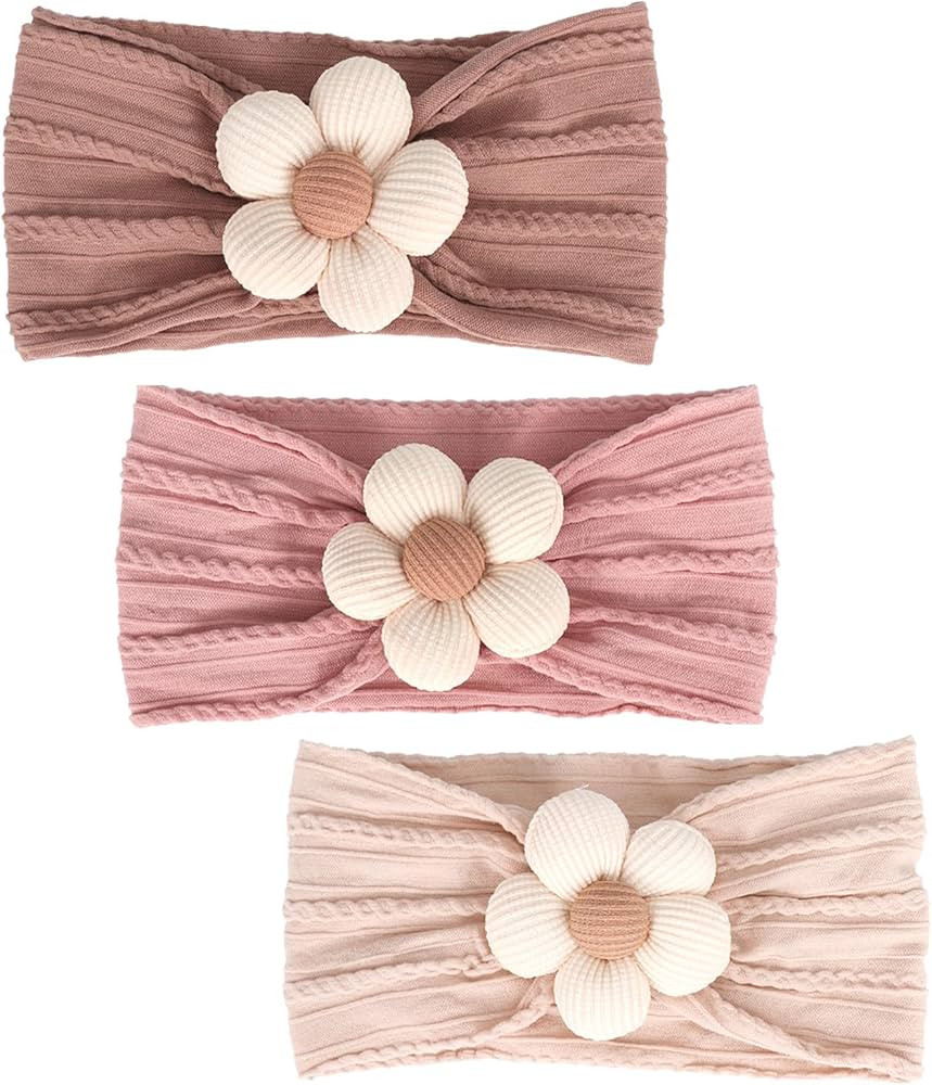 3 Pcs Baby Flower Headbands Baby Girls Nylon Headband Soft Hairbands Hair Accessories for Newborn... | Amazon (US)