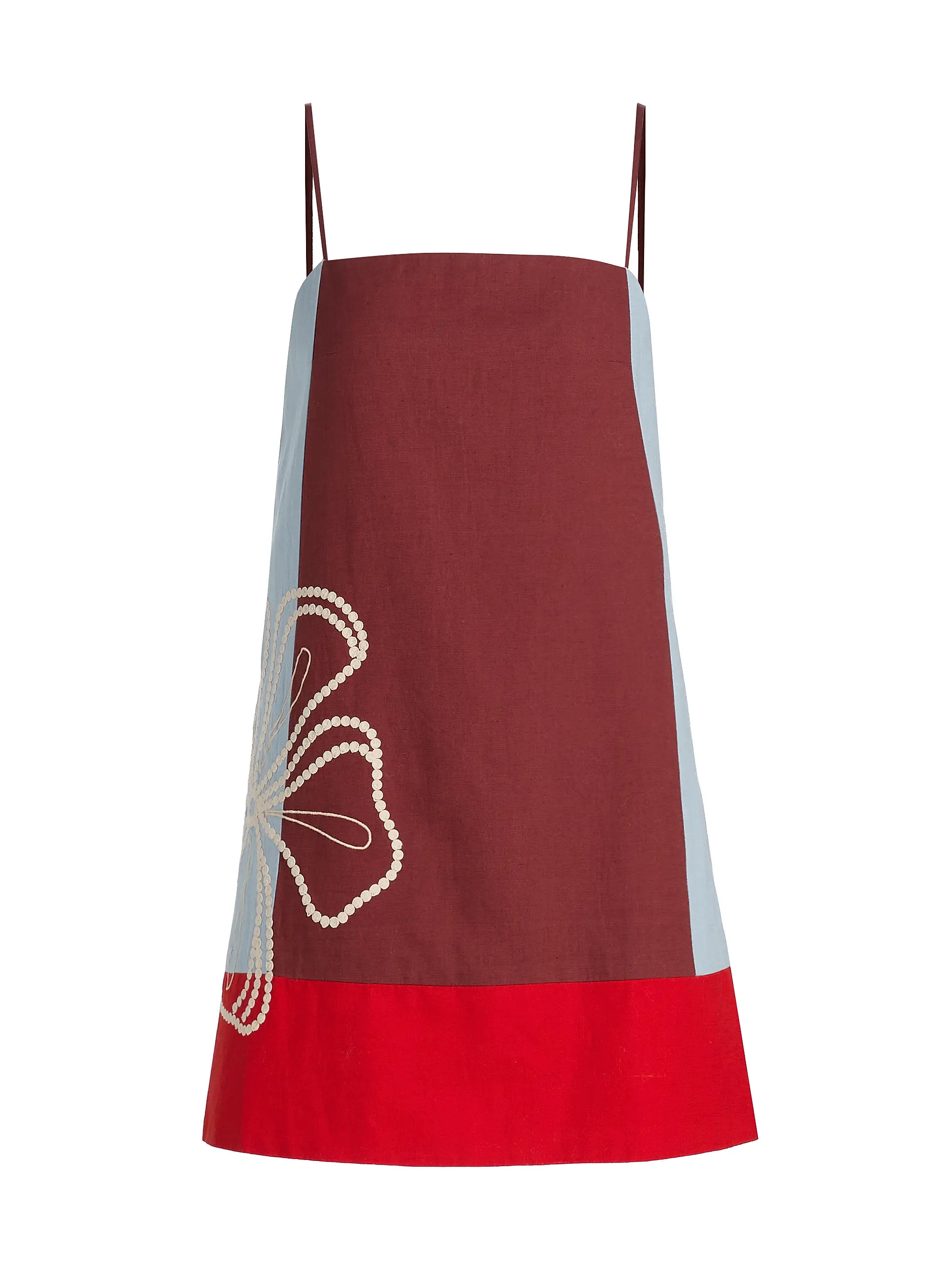 Tanya Taylor Bianca Floral Colorblocked Cotton-Linen Minidress | Saks Fifth Avenue | Saks Fifth Avenue