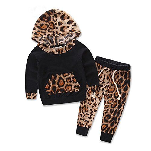 Leopard Baby Girls Clothes Newborn Infant Hooded Sweatshirt Tops+Pants Outfits | Amazon (US)