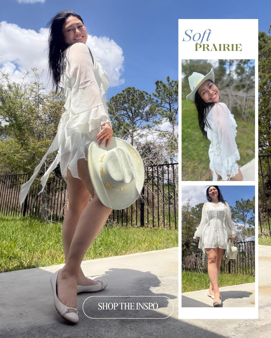 Effortless and whimsical, this soft green chiffon mini dress floats with every step, capturing the light and the breeze alike. Paired with classic Coach flats, it’s a nod to comfort without sacrificing style, while a butterfly-green cowboy hat adds a playful, country-chic twist. Feminine in every detail.
Follow me on IG: @michellemc8
#SoftPrairieVibes #FlowyChiffon #CountryChicStyle #FeminineFashion #CowgirlInFlats 

 #LTKFestival #LTKootd #LTKU