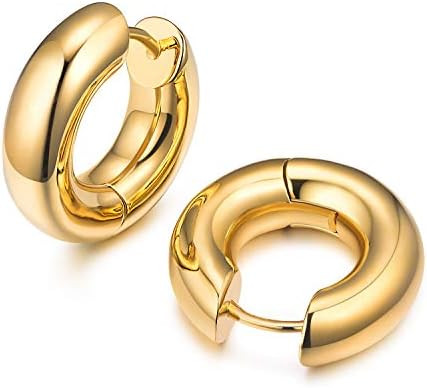 Small Huggie Hoop Earrings For Women, Real Gold Plated Croissant Square Round Earrings Lightweigh... | Amazon (US)
