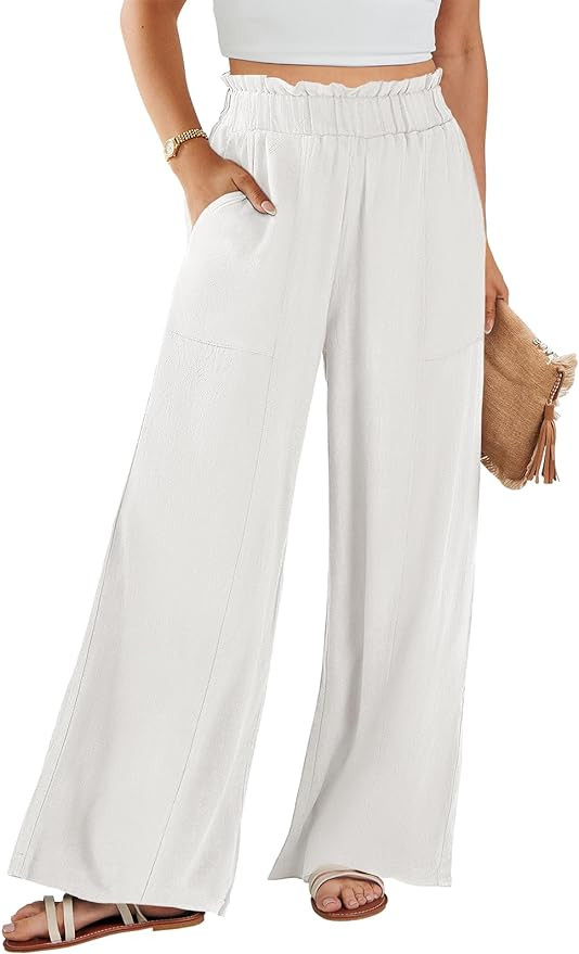 ANRABESS Womens Linen Pants 2024 Summer Casual Loose Wide Leg Palazzo Pants Spring High Waist Flo... | Amazon (US)