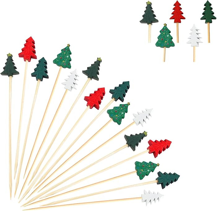 125 Pcs 5in Christmas Tree Cocktail Picks 5 Kind of Bamboo Cocktail Toothpicks Fruit Food Appetiz... | Amazon (US)