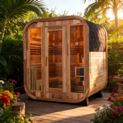 5-6 Person Red Cedar Outdoor Square Sauna With Large Glass Windows | Wayfair North America