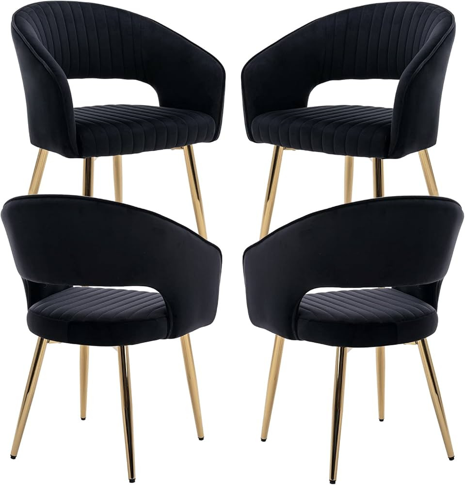 QUINJAY Black Velvet Dining Chairs Set of 4, Upholstered Gold Dining Chairs with Tufted Back, Mod... | Amazon (US)