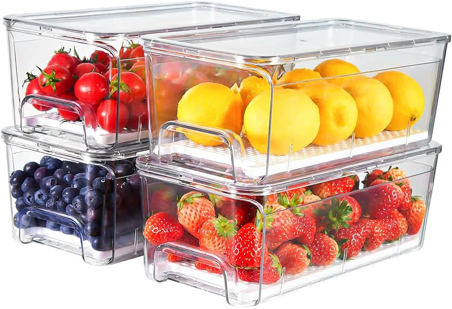 4-Pack Refrigerator Drawer Organizer Bins, Clear Stackable Pull Out Fridge Organizers and Storage... | Amazon (US)