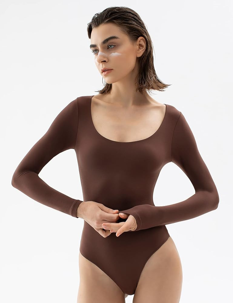 PUMIEY Women's Scoop Neck Long Sleeve Bodysuit | Amazon (US)