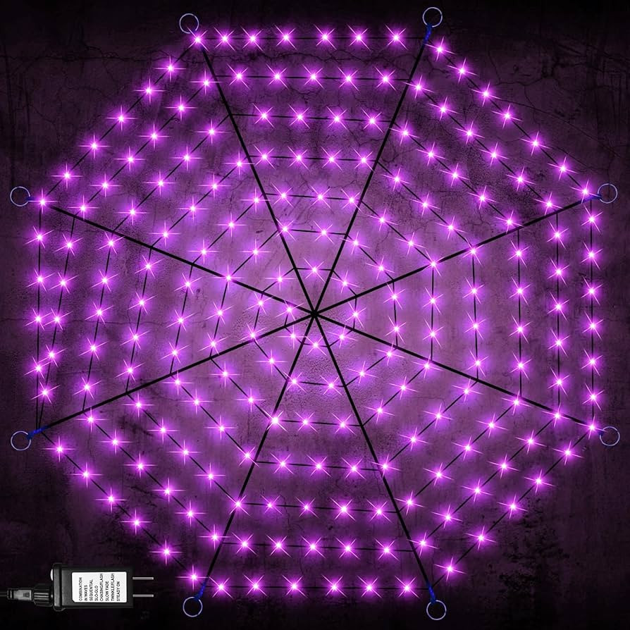 Halloween Decorations Spider Web Lights, 6.6Ft Diameter 208 LED Halloween Lights with 8 Modes, Wa... | Amazon (US)